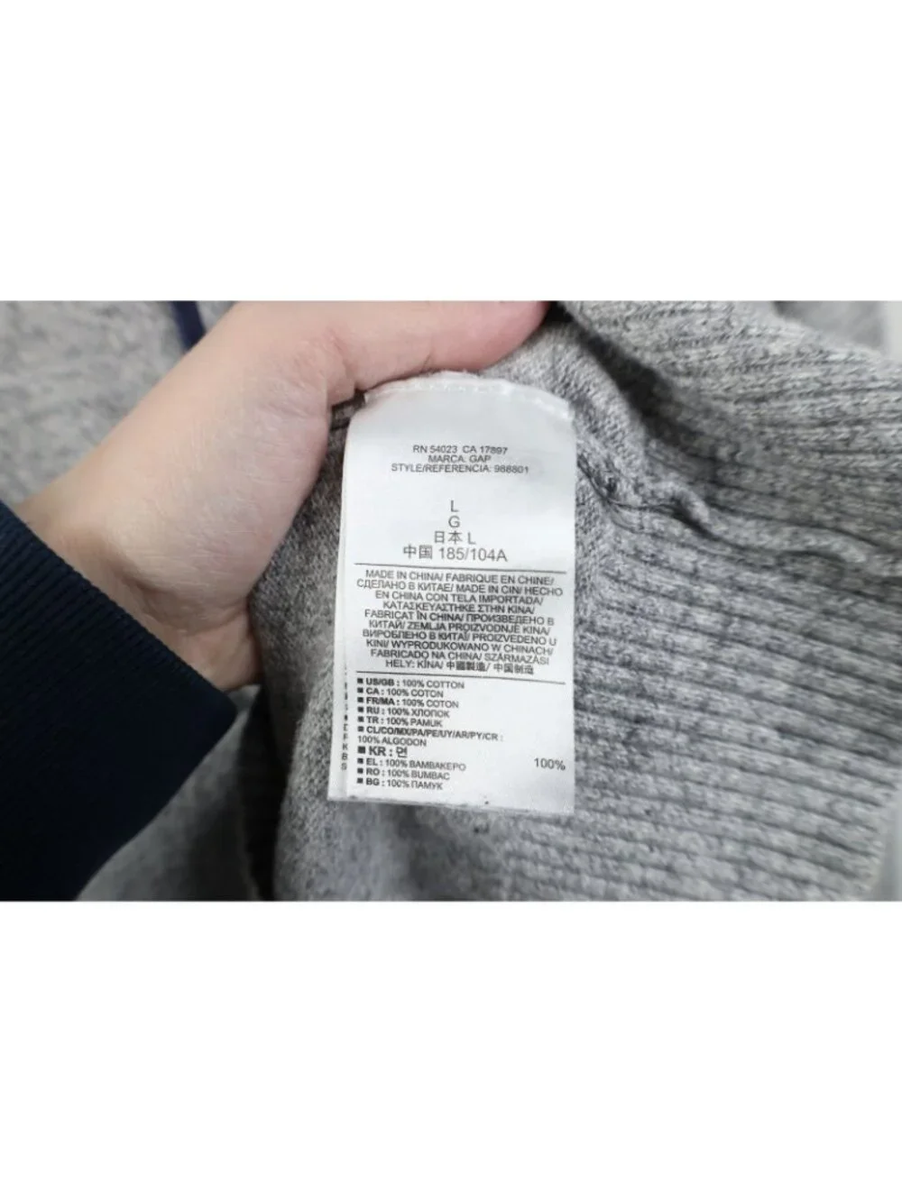 Vintage Y2K Gap Mens Large Blank Cotton Jersey Knit Hoodie Sweater Heather Gray - Picture 8 of 11